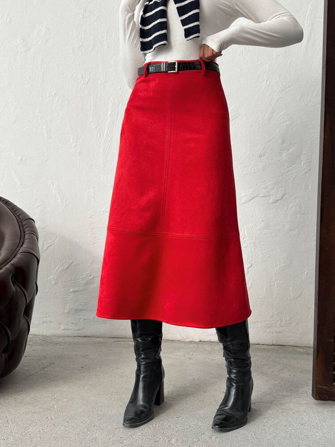 Topshow Red Elegant A Line Midi Skirt Wholesale Clothing Spring