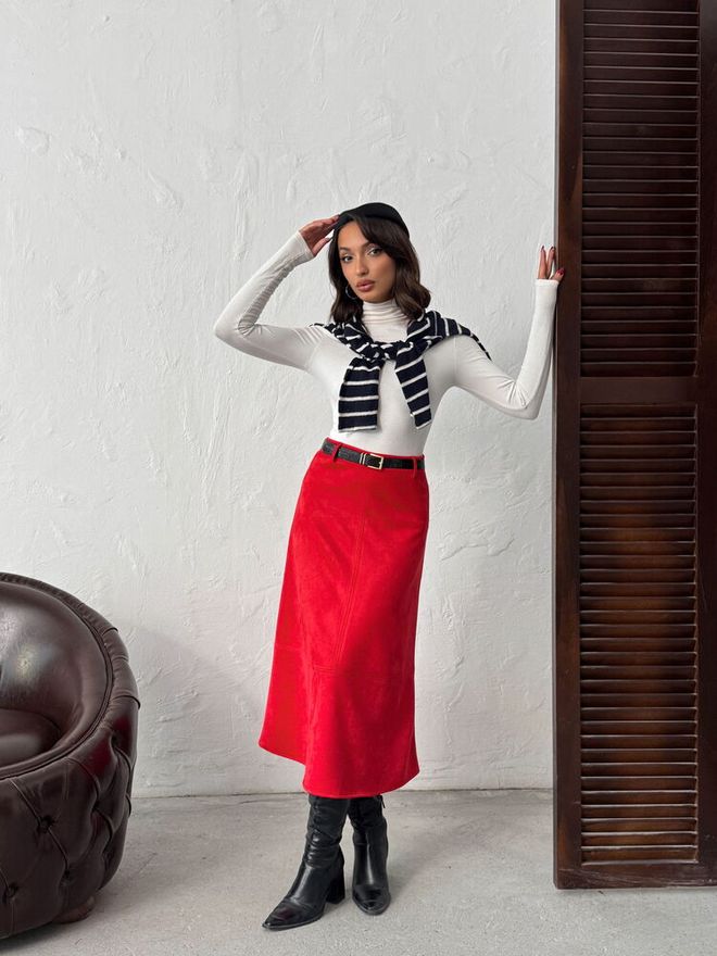 Topshow Red Elegant A Line Midi Skirt Wholesale Clothing Work