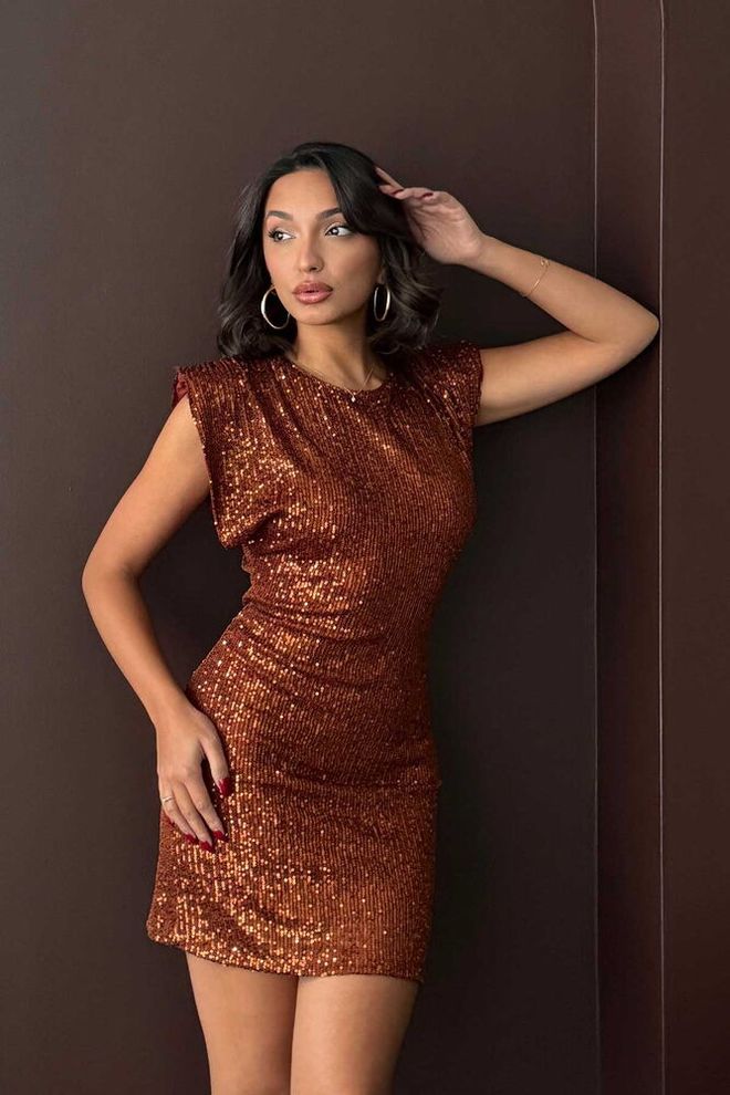 Topshow Brown Glam Bodycon Mini Dress With Sequins Wholesale Clothing Sexy
