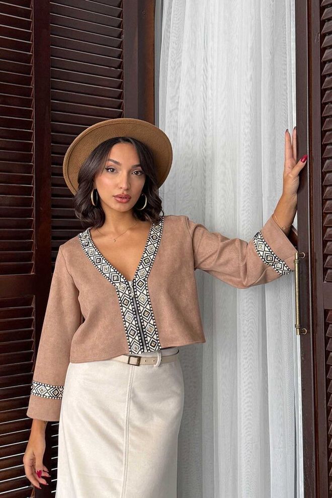 Topshow Μπεζ Εθνοτικά Casual Boho Κομψό Μπλούζα Με V λαιμόκοψη Χονδρικό εμπόριο ενδυμάτων Casual