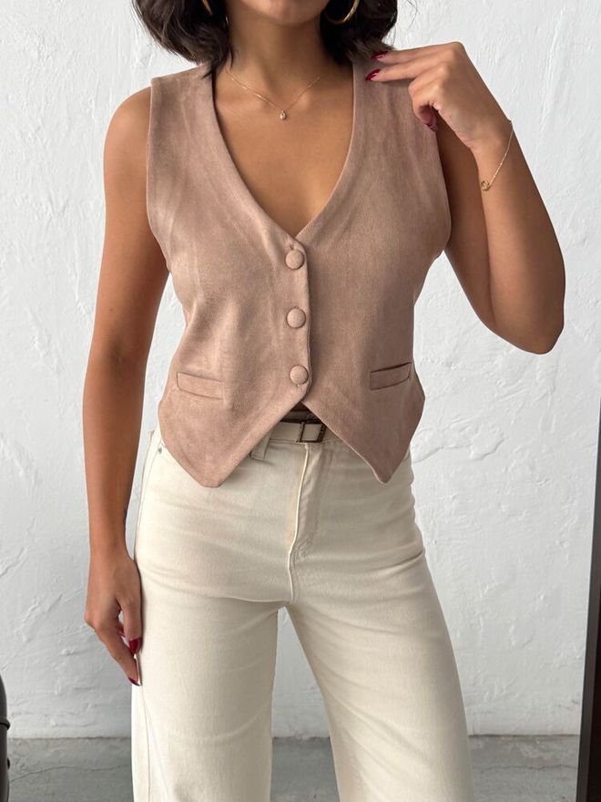 Topshow Beige Casual Elegant Vintage Vest Wholesale Clothing Spring