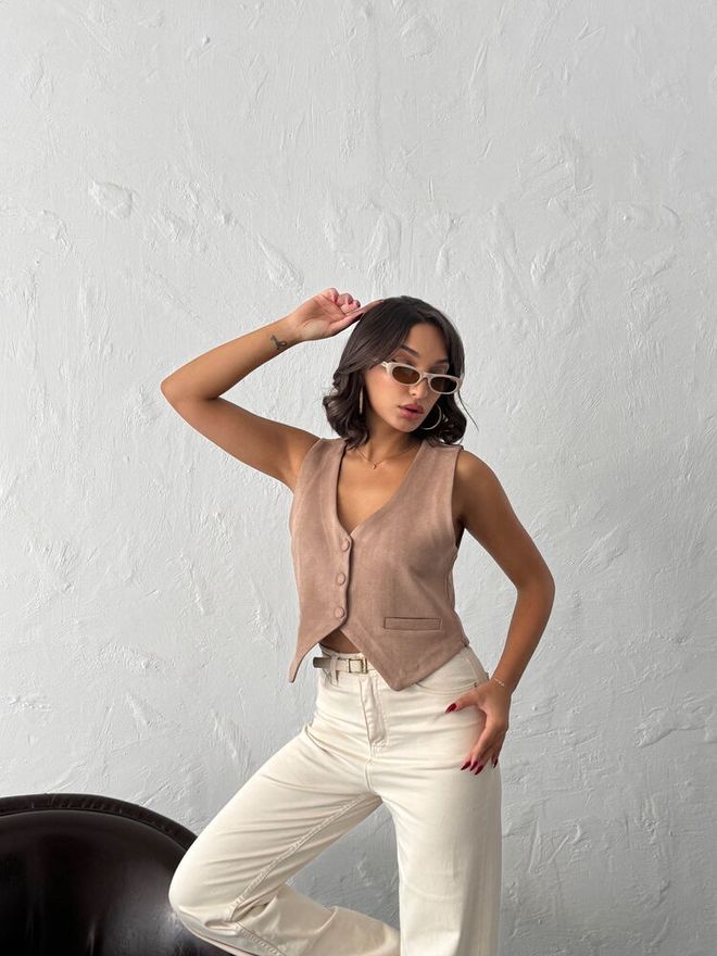 Topshow Beige Casual Elegant Vintage Vest Wholesale Clothing Beach