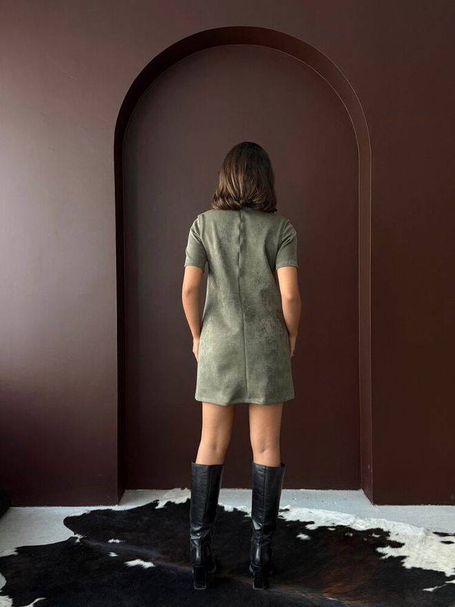 Topshow Φόρεμα Χακί Shift Με Κοντά Μανίκια Και Στρογγυλό Λαιμό Χονδρικό εμπόριο ενδυμάτων Σέξι