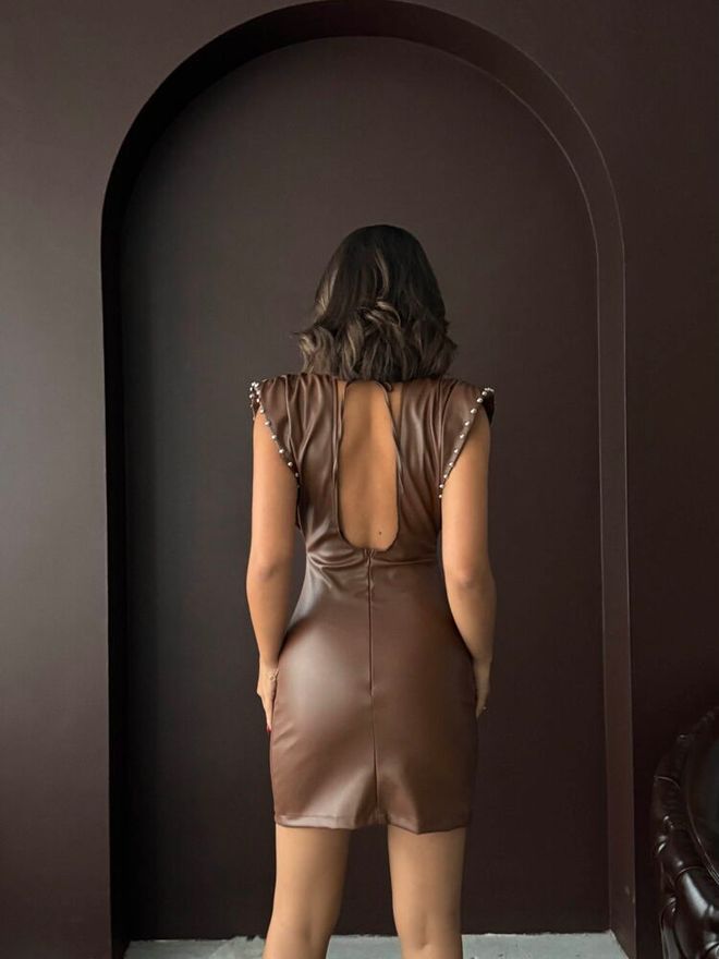 Topshow Brązowa Mini Sukienka Bodycon Z Rękawem Typu Cap Hurtowa sprzedaż odzieży Seksowny