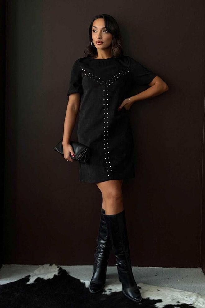 Topshow Μαύρο Μίνι Φόρεμα Shift Με Κοντά Μανίκια Χονδρικό εμπόριο ενδυμάτων Casual