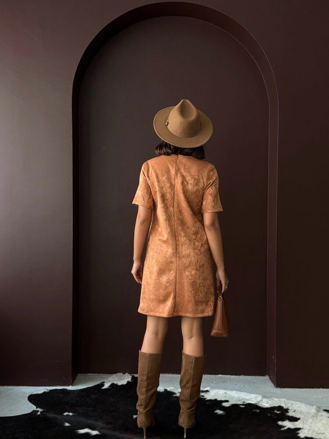 Topshow Καφέ Casual Shift Φόρεμα Με Κοντά Μανίκια Χονδρικό εμπόριο ενδυμάτων Boho