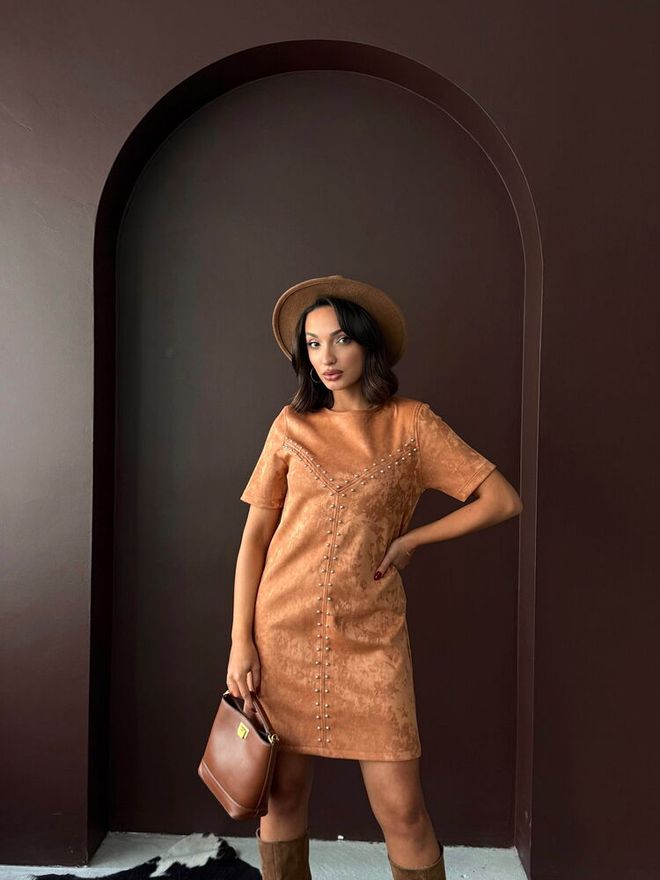 Topshow Καφέ Casual Shift Φόρεμα Με Κοντά Μανίκια Χονδρικό εμπόριο ενδυμάτων 1