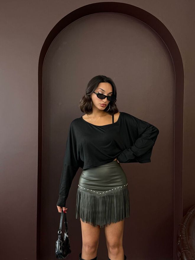 Topshow Black Sexy Casual Asymmetrical Mini High Waist Skirt Wholesale Clothing 1