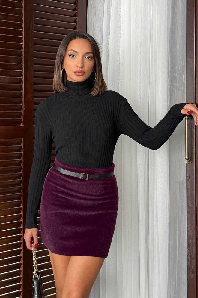 Topshow Claret Red Bodycon Mini Skirt High Waist Pull On Wholesale Clothing Casual