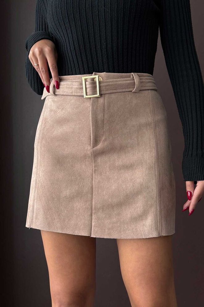 Topshow Beige A Line Mini Skirt With Buckle Closure Wholesale Clothing Casual