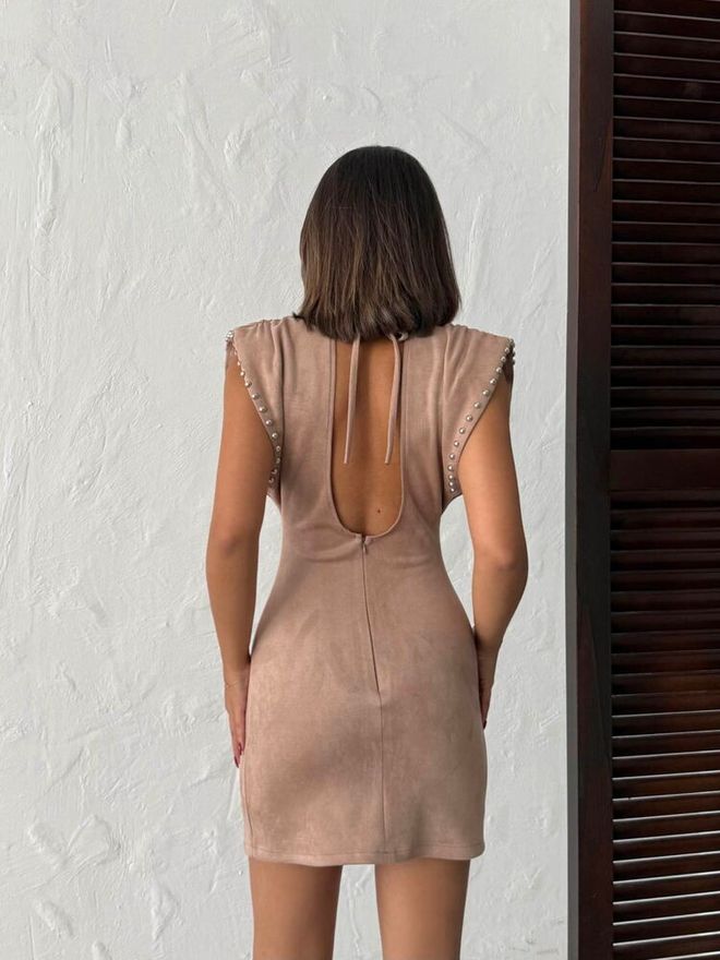 Topshow Beige Schede Jurk Met Kapmouw Groothandel Kleding Sexy