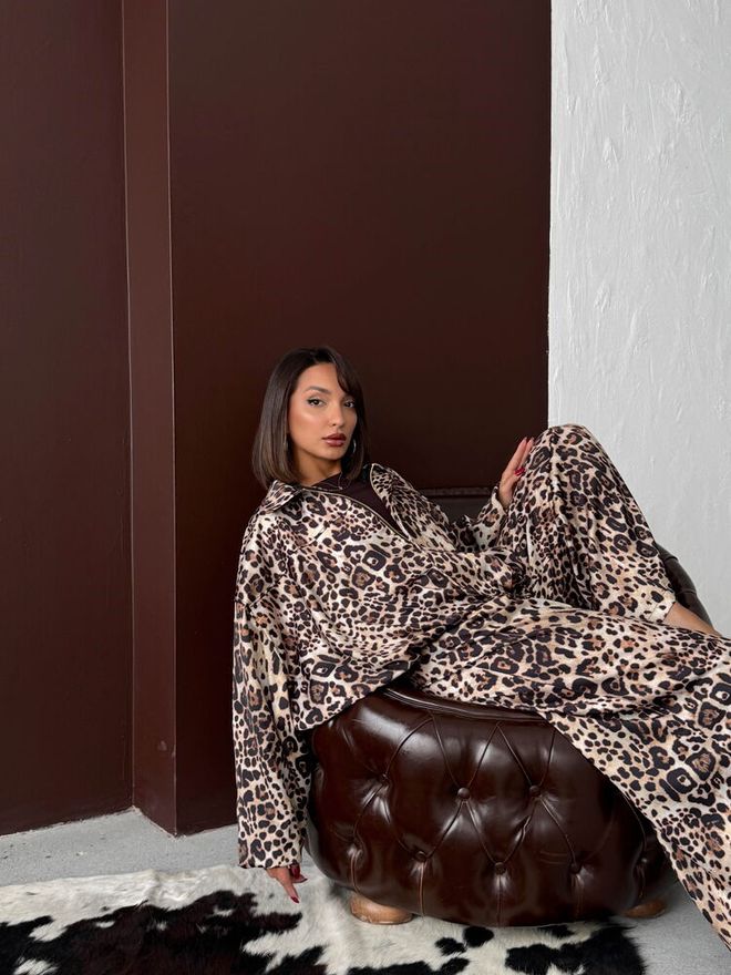 Topshow Rjava Oversized Jakna Z Leopardjim Tiskom Oblačila na debelo Padec