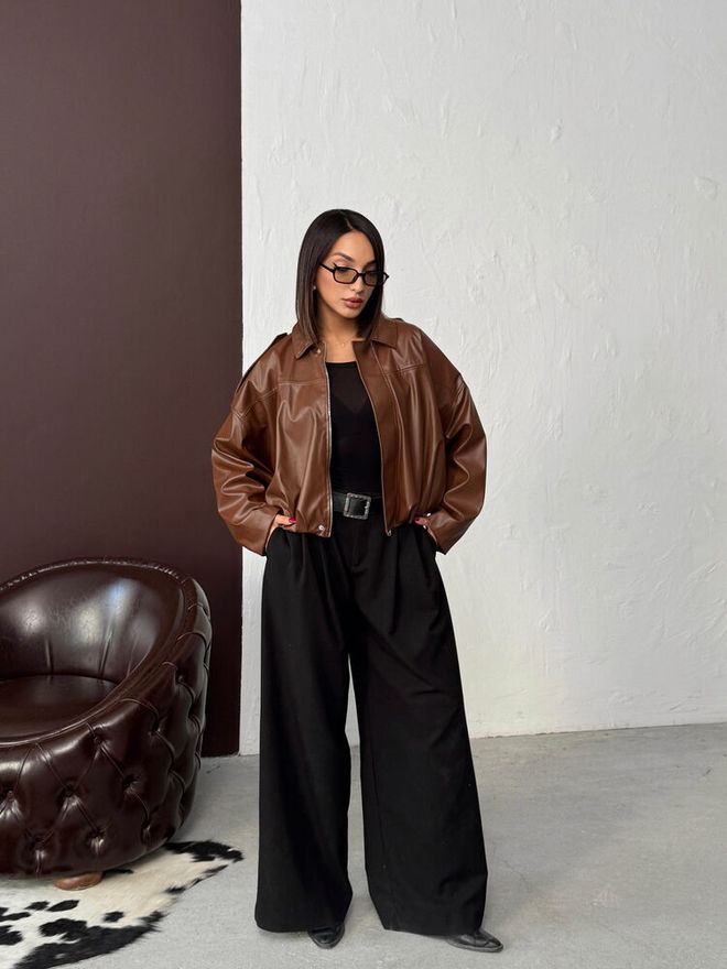 Topshow Bruine Overhemd Jas Met Rits En Schuine Zak Groothandel Kleding 1