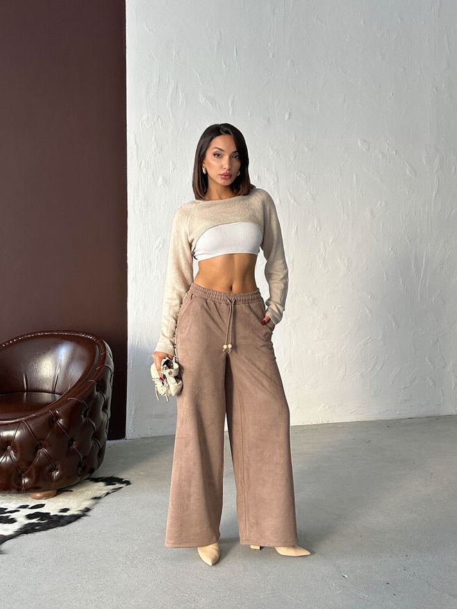 Topshow Beige Palazzo Pants With Geometric Pattern And Wide Leg Wholesale Clothing 1