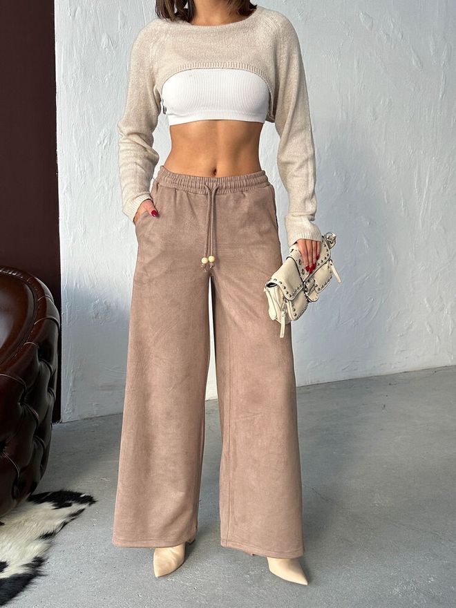 Topshow Beige Palazzo Pants With Geometric Pattern And Wide Leg Wholesale Clothing Lounge