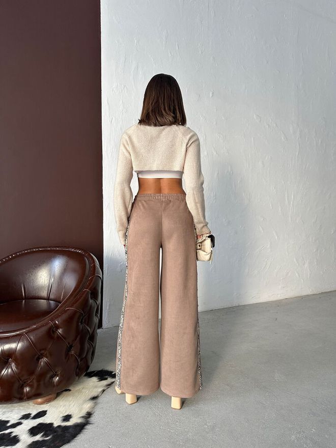 Topshow Beige Palazzo Pants With Geometric Pattern And Wide Leg Wholesale Clothing Boho