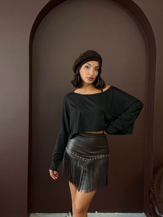 Topshow Gonna Mini Asimmetrica Nera A Vita Alta Abbigliamento all'ingrosso 1