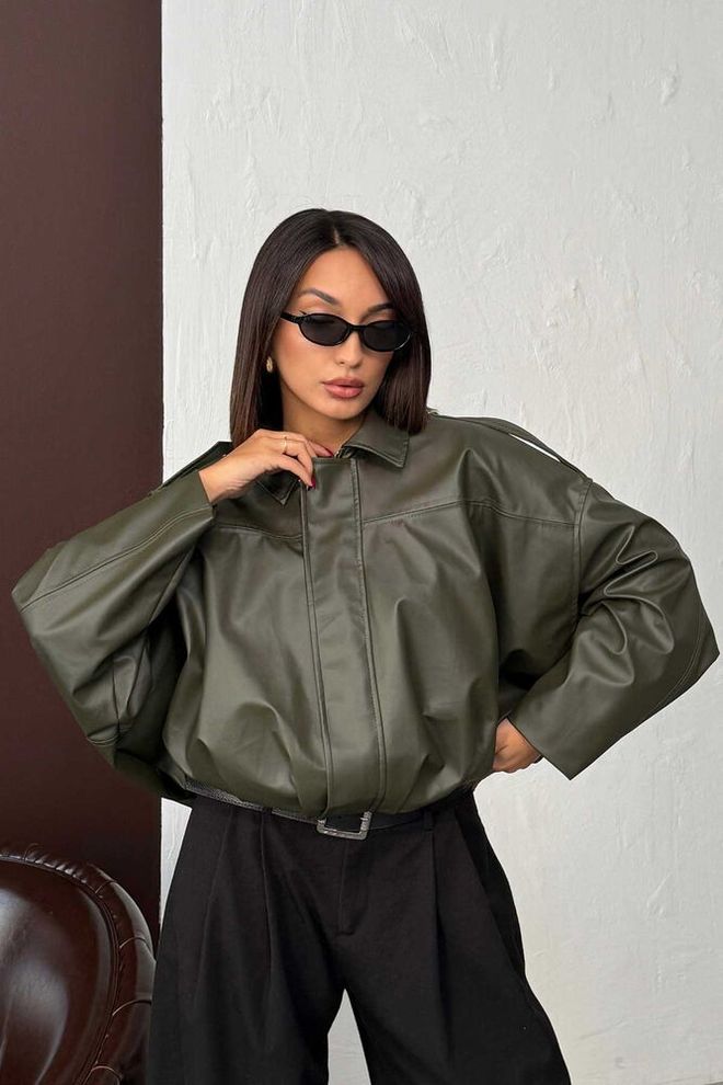 Topshow Geacă Bomber Verde Cu Croială Supradimensionată Îmbrăcăminte cu ridicata Casual
