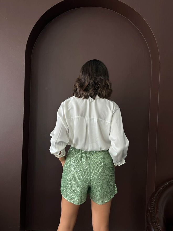 Topshow Pantaloni Scurți Verzi Glam Eleganți Formali Îmbrăcăminte cu ridicata Glam