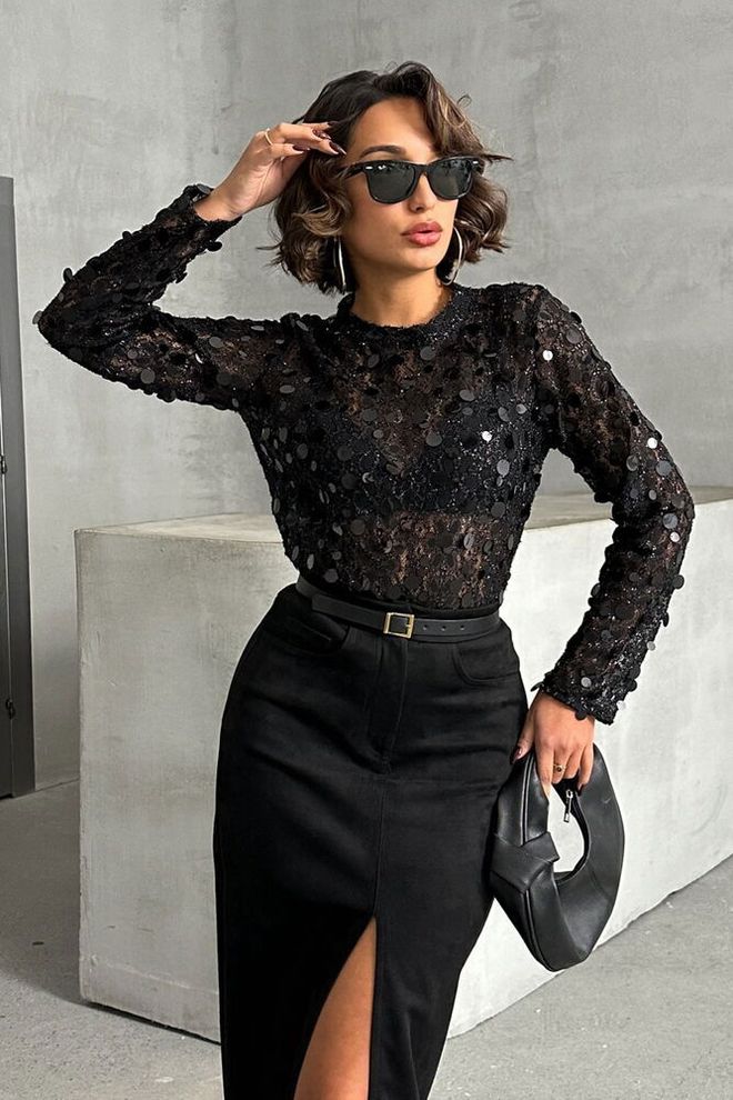 Topshow Black Elegant Glam Formal Sexy Blouse Wholesale Clothing Sexy