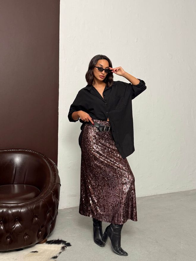 Topshow جيبة أرجواني داكن مطرزة بريق ماكسي عالية الخصر ملابس بالجملة كوكتيل