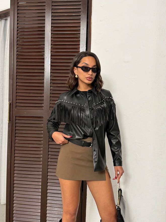 Topshow Camisa Preta Western Casual Elegante Com Fecho De Encaixe Roupas por atacado 1