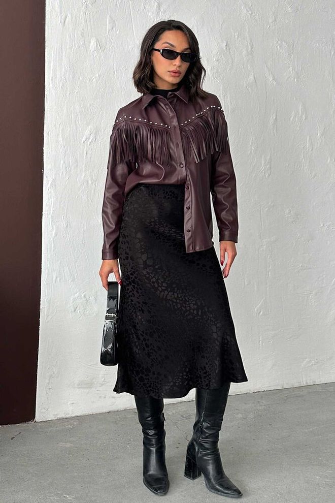 Topshow Camisa Castanho Western Casual Elegante Roupas por atacado Casual