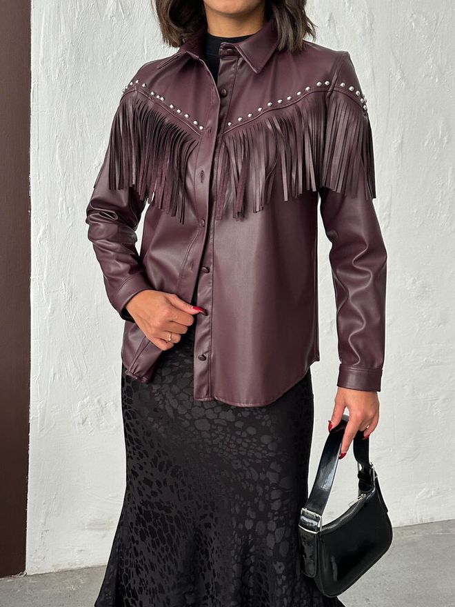 Topshow Camisa Castanho Western Casual Elegante Roupas por atacado Trabalho