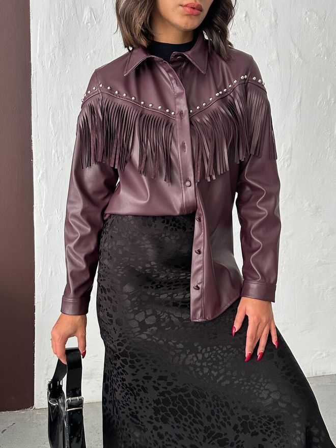 Topshow Camisa Castanho Western Casual Elegante Roupas por atacado Primavera