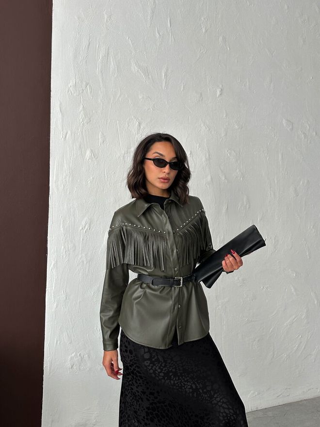 Topshow Camisa Verde Western Casual Streetwear Elegante Roupas por atacado 1