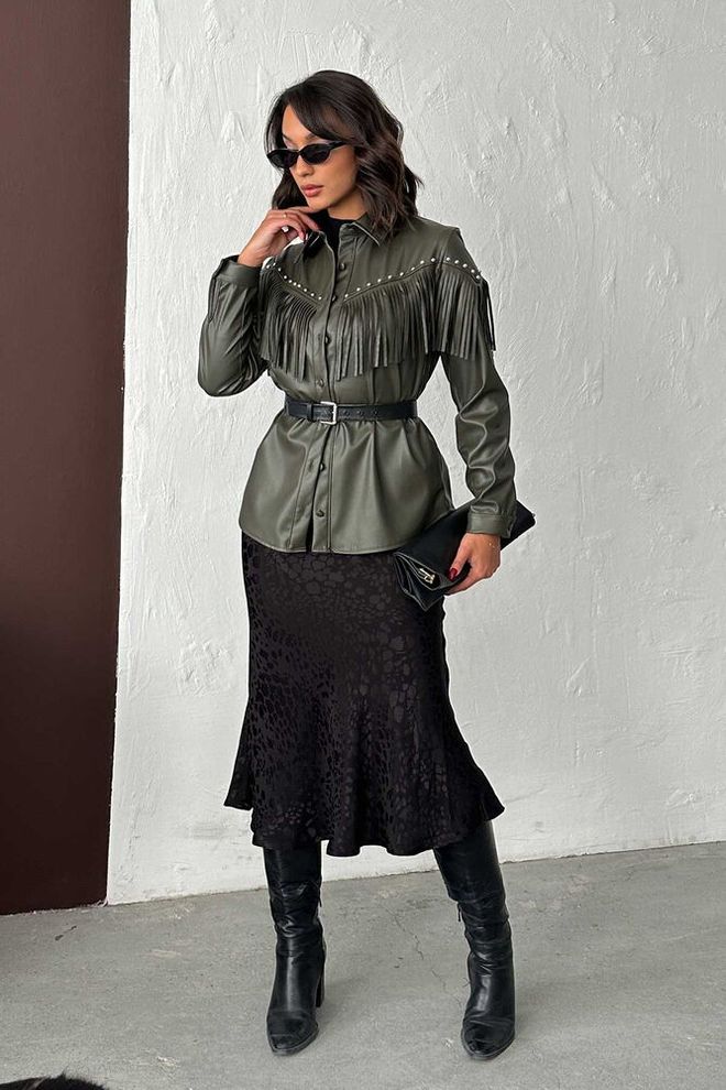 Topshow Camisa Verde Western Casual Streetwear Elegante Roupas por atacado Casual