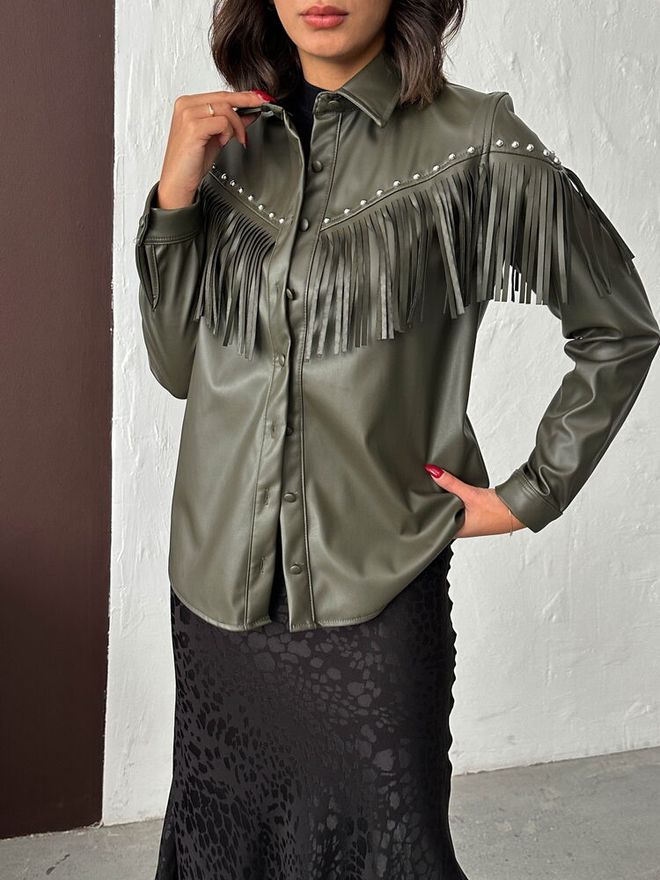 Topshow Camisa Verde Western Casual Streetwear Elegante Roupas por atacado Primavera