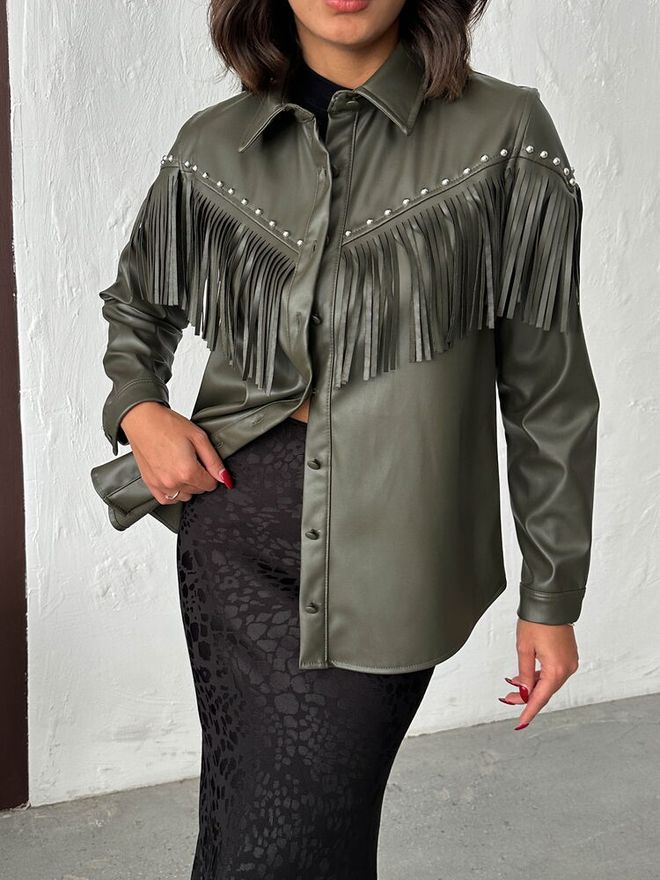 Topshow Camisa Verde Western Casual Streetwear Elegante Roupas por atacado A relaxar