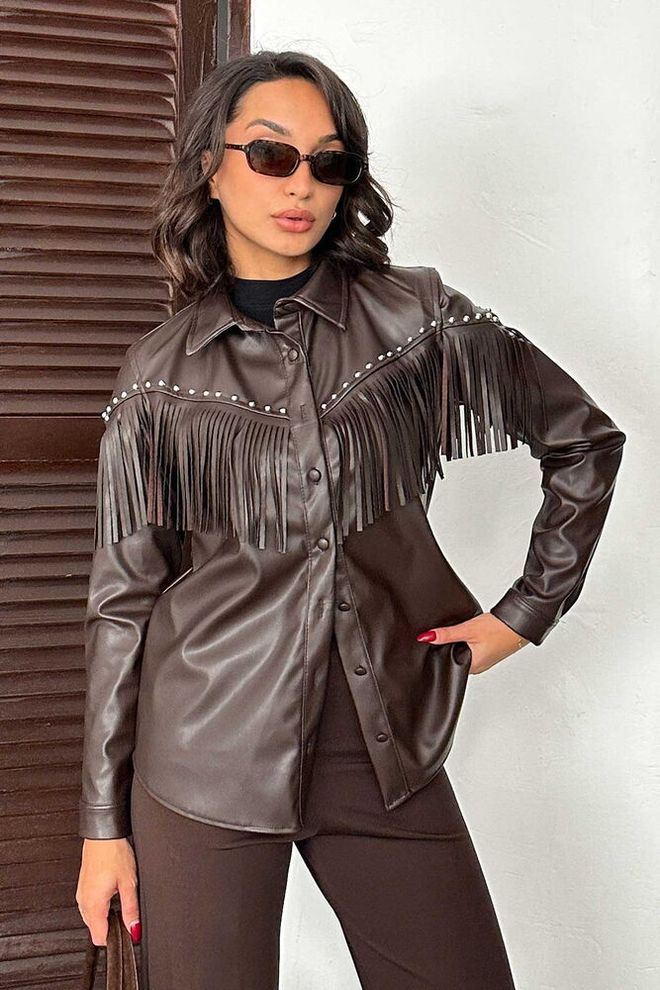 Topshow Camisa Casual Western Castanho Roupas por atacado Casual