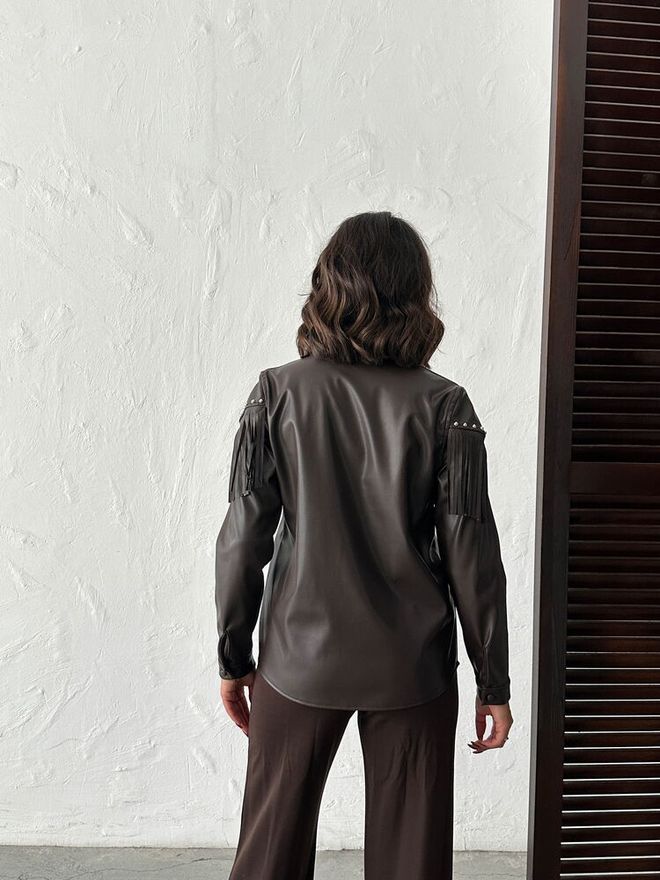 Topshow Camisa Casual Western Castanho Roupas por atacado Roupa de rua