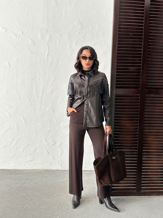 Topshow Camisa Casual Western Castanho Roupas por atacado 1