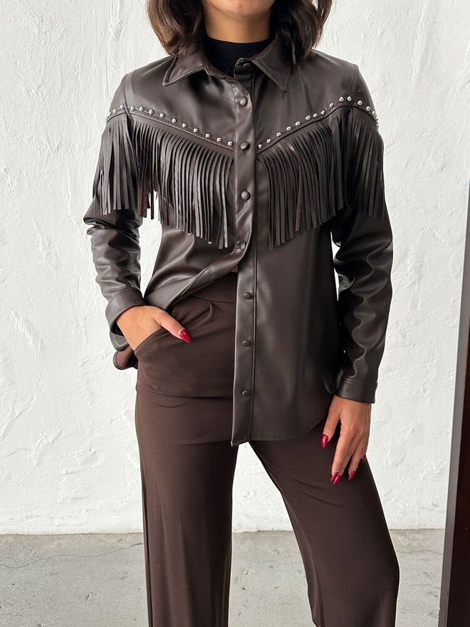 Topshow Camisa Casual Western Castanho Roupas por atacado A relaxar