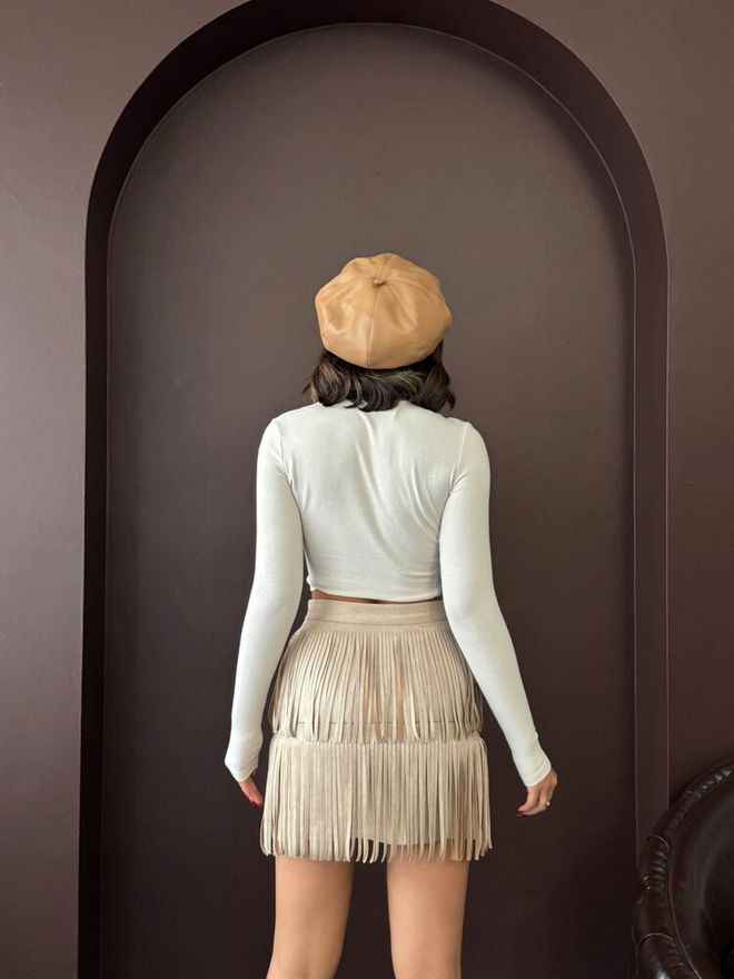 Topshow Bež Mini Krilo Z Več Plastmi In Visokim Pasom Oblačila na debelo Boho