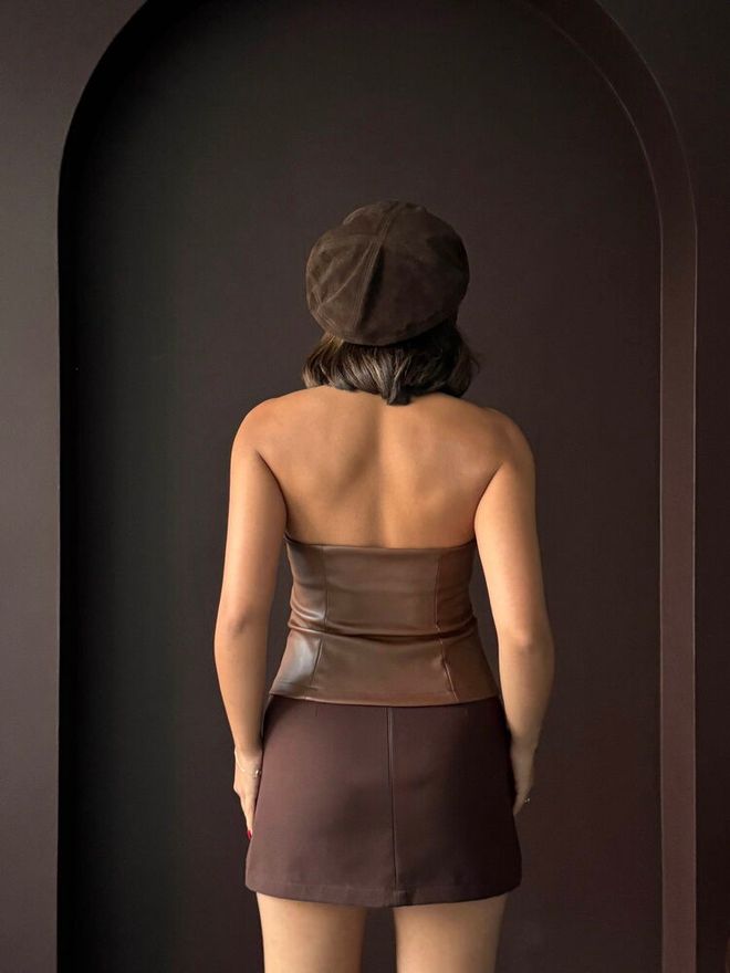 Topshow Brown Fitted Zip Up Vest For Work And Party Wholesale Clothing Sexy