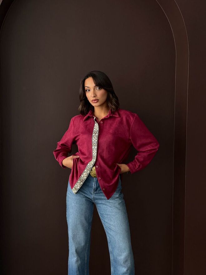 Topshow Рубашка Бордовый Красный Повседневный Элегантный Этнический Оптовая продажа одежды 1