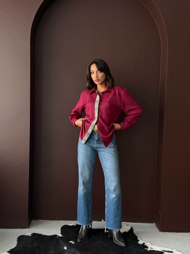 Topshow Рубашка Бордовый Красный Повседневный Элегантный Этнический Оптовая продажа одежды Бездельничать