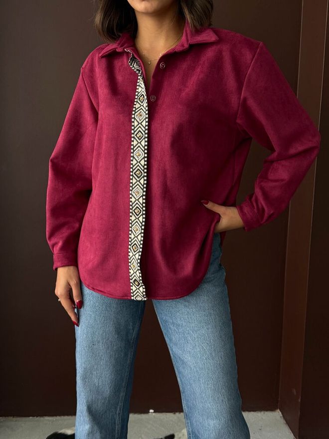 Topshow Рубашка Бордовый Красный Повседневный Элегантный Этнический Оптовая продажа одежды Весна