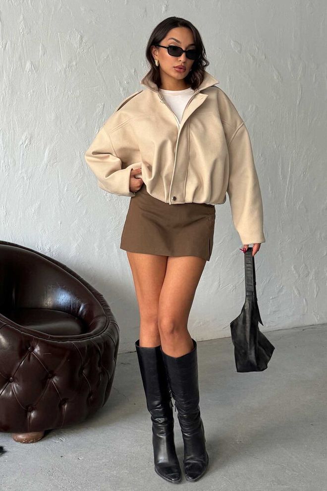 Topshow Beige Oversized Overhemd Jas Met Rits Groothandel Kleding Casual