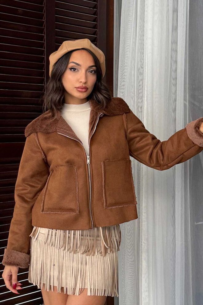 Topshow Brązowa Bomber Kurtka Styl Casual Vintage Hurtowa sprzedaż odzieży Casual