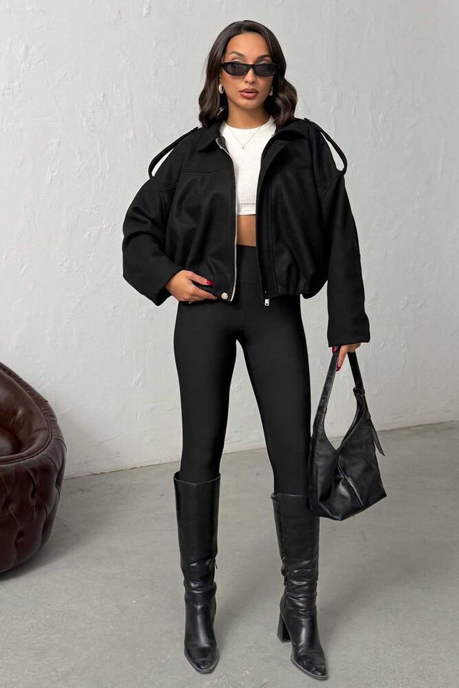 Topshow Black Shacket Jacket Oversized Fit Zip Up Wholesale Clothing Casual