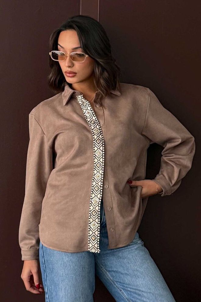 Topshow Brown Casual Elegant Geometric Polo Neck Shirt Χονδρικό εμπόριο ενδυμάτων undefined