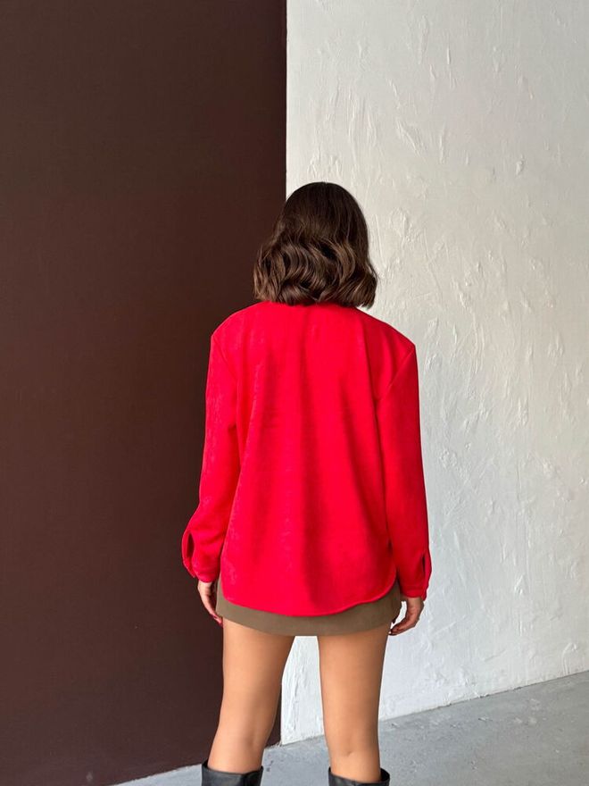 Topshow Красная Повседневная Рубашка С Оверсайз И Воротником поло Оптовая продажа одежды Уличная одежда