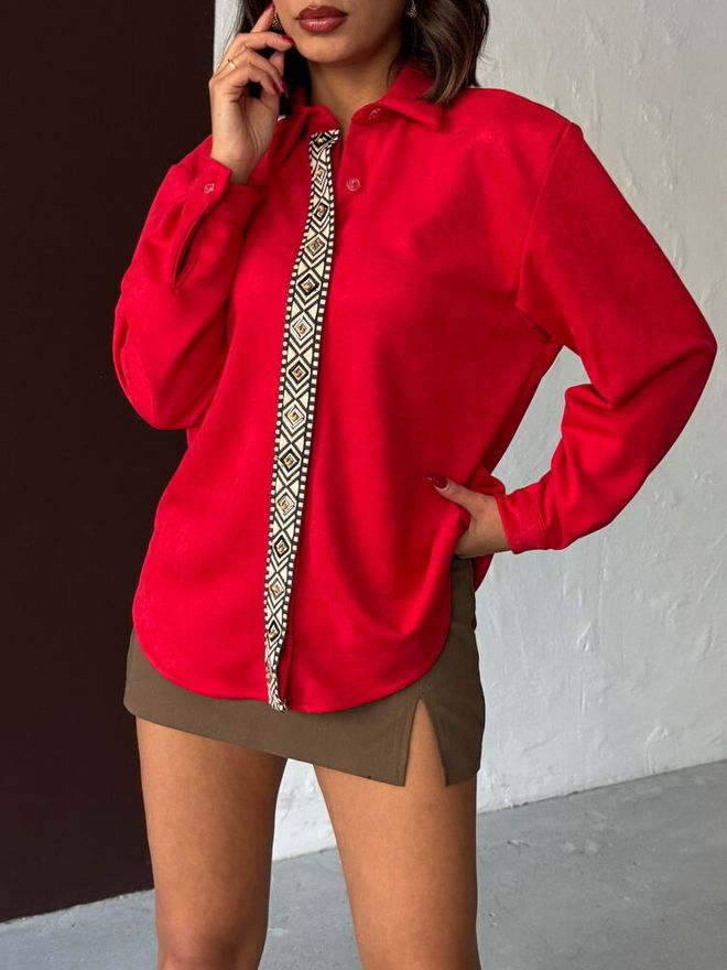 Topshow Красная Повседневная Рубашка С Оверсайз И Воротником поло Оптовая продажа одежды Весна