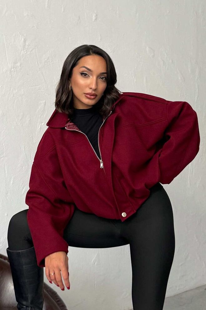 Topshow Chaqueta Rojo Clarete Camisa De Sobrecamisa Sobredimensionado Ropa al por mayor Casual