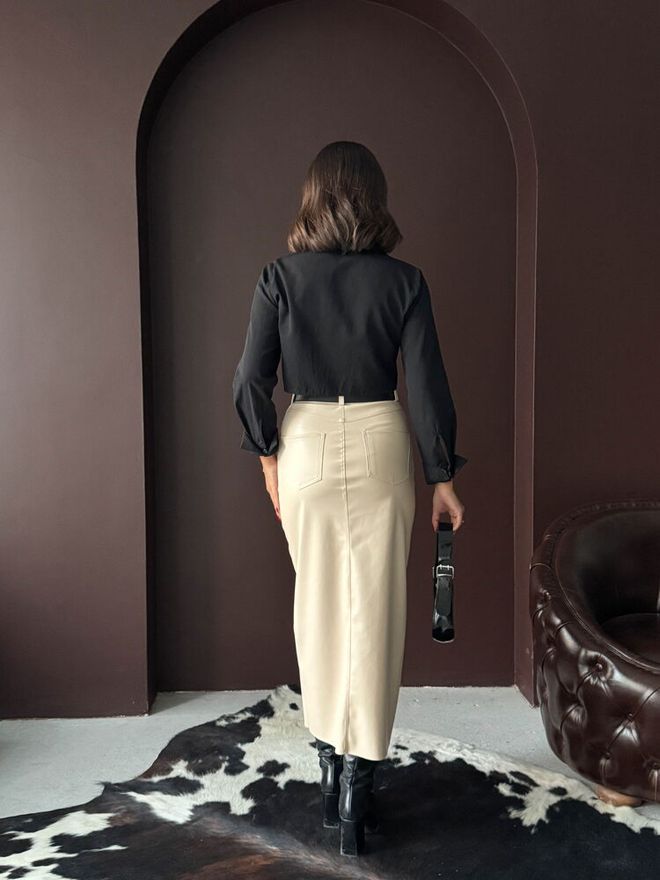 Topshow Smėlio Spalvos Midi Pieštuko Sijonas Su Aukštu Liemeniu Ir Užtrauktuku Didmeninė prekyba drabužiais Čiuožėjos